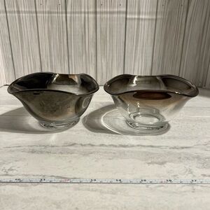 2 Vintage MCM Dorothy Thorpe Silver Fade Triangle Bowls Set Platinum Ombre Dish